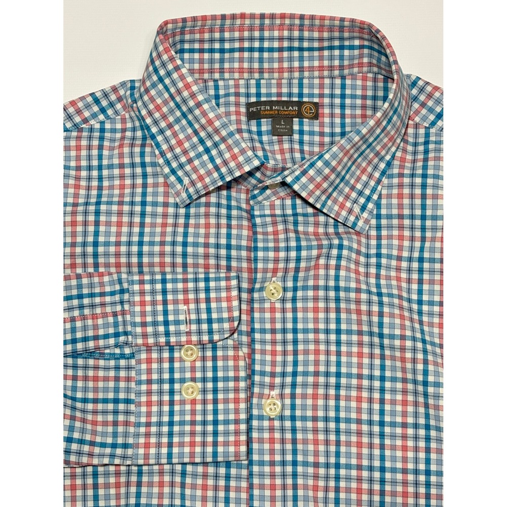 Peter Millar Summer Comfort Mens L Plaid Button Down Long Sleeve Casual‎ Shirt